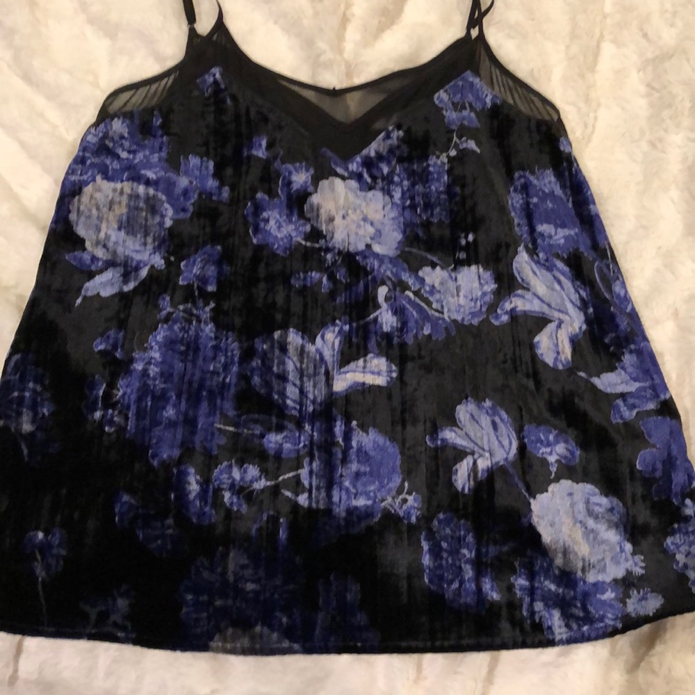 Lucky Velvet lined black and blue tank.